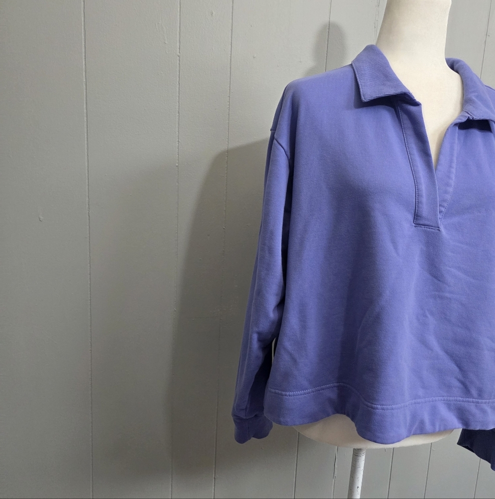 Athleta Retroterry Dark Adonis Purple Polo Sweatshirt Cozy Athletic Size M - Picture 3 of 13